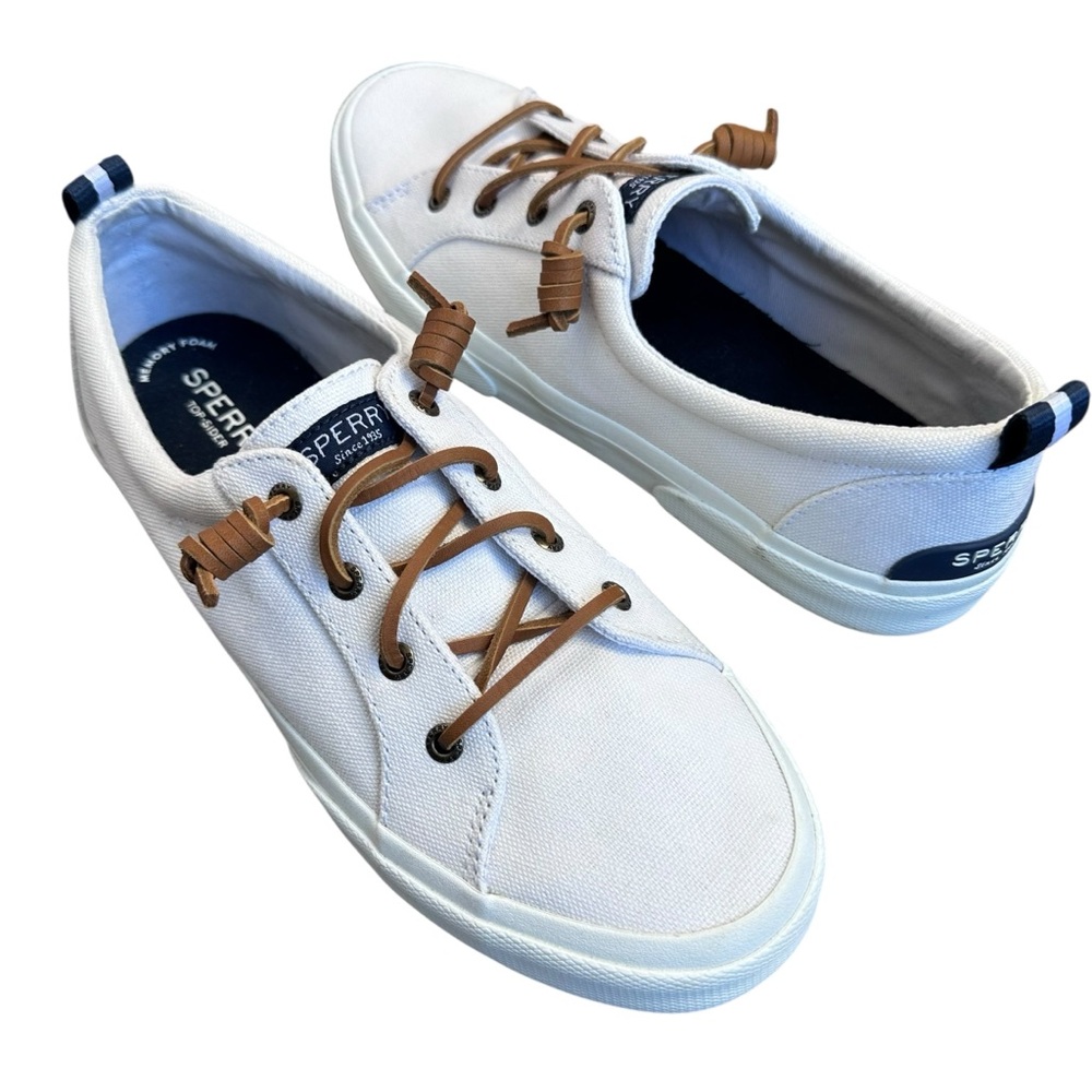 Sperry Women's Crest Vibe Canvas Sneakers White EUC Boat Shoe 9.5M $70 - Picture 3 of 11